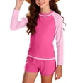 thumbnail image 1 of Girls Swimsuit Tankini Bathing Suit Long Sleeve Swim Top with Boyshorts Quickly Dry Modest Girls' Rash Guard Sets with Padding for 12-16 Years, 1 of 9