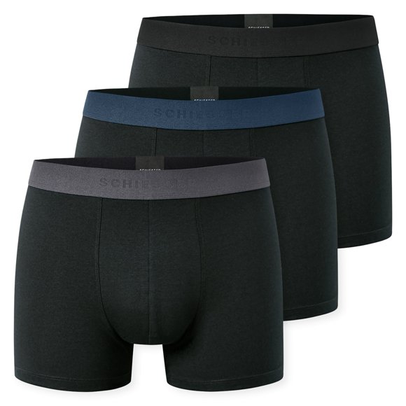 SCHIESSER Bóxers para hombre, paquete de 3 - «95/5», bañadores, algodón elástico, cintura con logotipo Negro L (Large)