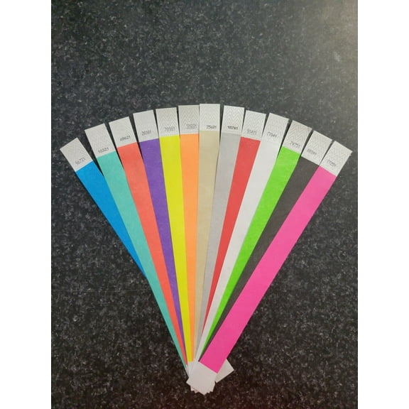 130 3/4" ASSORTED WRISTBANDS, 10 EACH OF 13 COLORS. PAPER WRISTBANDS