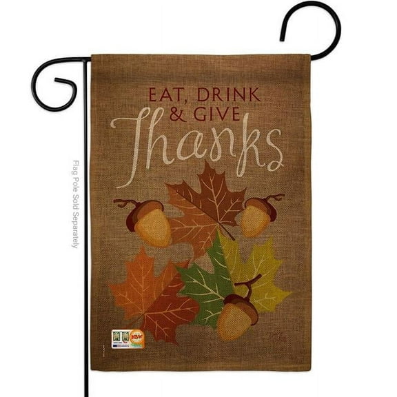 Breeze Decor BD-TG-G-113052-IP-DB-D-US14-BD 13 x 18.5 in. Eat-Drink & Give Burlap Fall Thanksgiving Impressions Decorative Vertical Double Sided Garden Flag