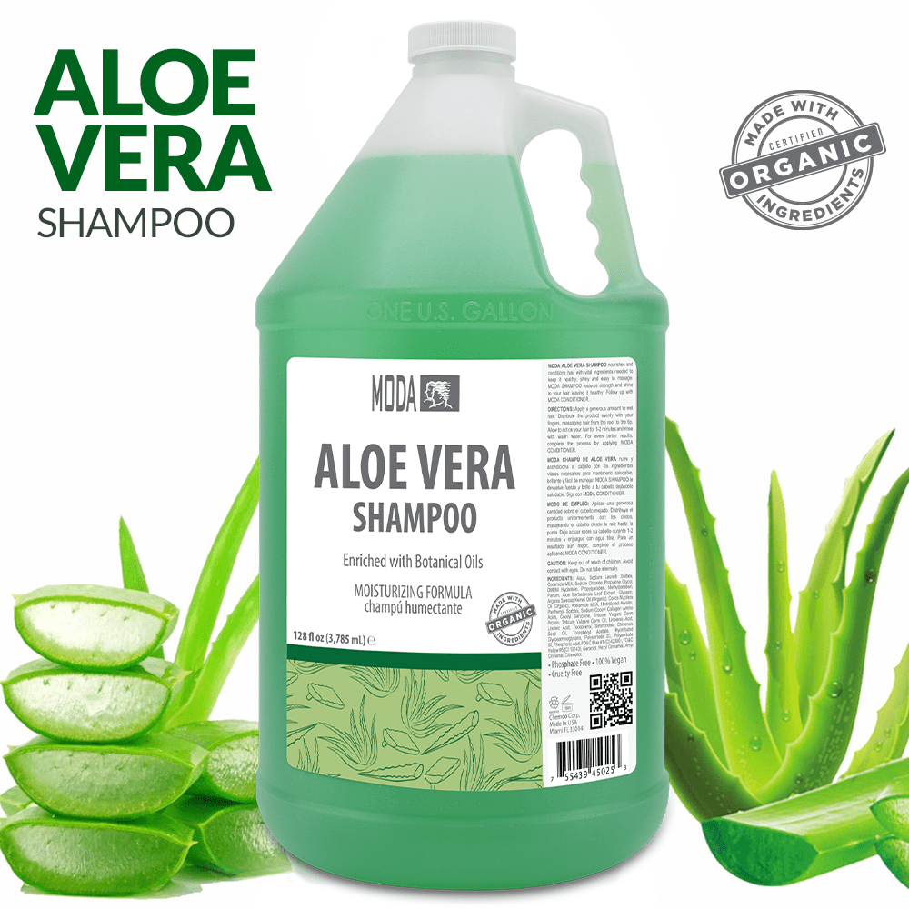 MODA - Moisturizing Shampoo for All Hair Types, Aloe Vera, 128 Oz, Professional - Deeply Cleanses and Conditions, Strengthens, Restores and Shine your Hair