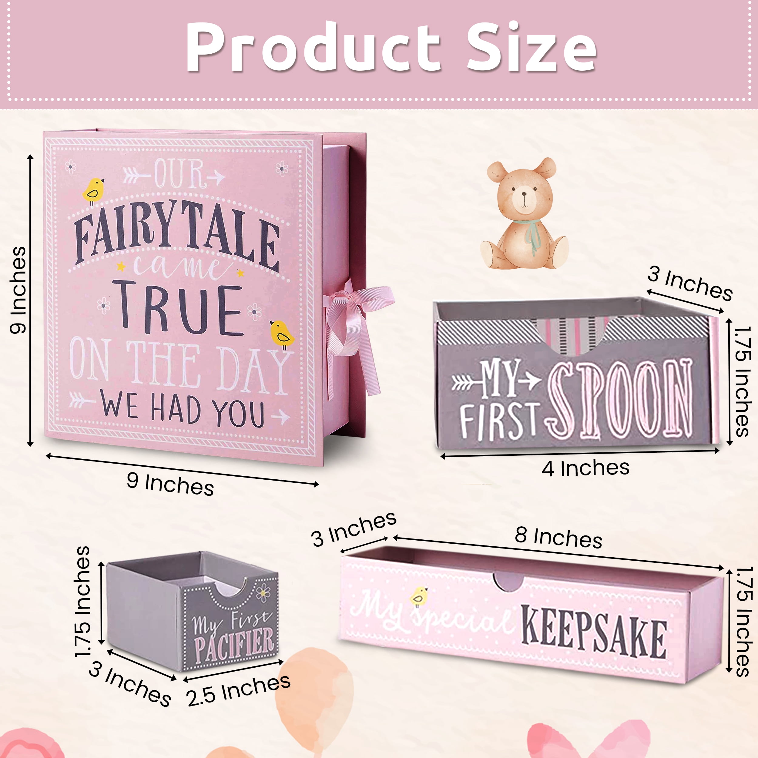 Votum Baby Milestone Keepsake Storage Box for Newborn Boys and Girls - Pink Fairytale