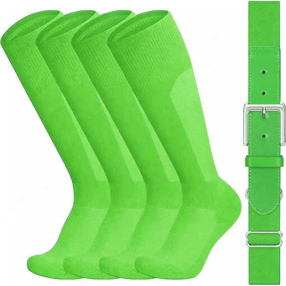 TELOLY Baseball Belt and Socks Combo 2 Pairs of Softball Socks and Elastic Belt for Youth Adult Breathable Comfortable & Stretchy Anti-Slip Lime Green Socks
