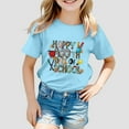 thumbnail image 2 of FhsagQ T-Shirt Décontracté Imprimé Mode Manches Courtes Col Rond Ample pour Filles, Printemps, 2T, Bleu Clair, 8-9 Ans, 2 of 4