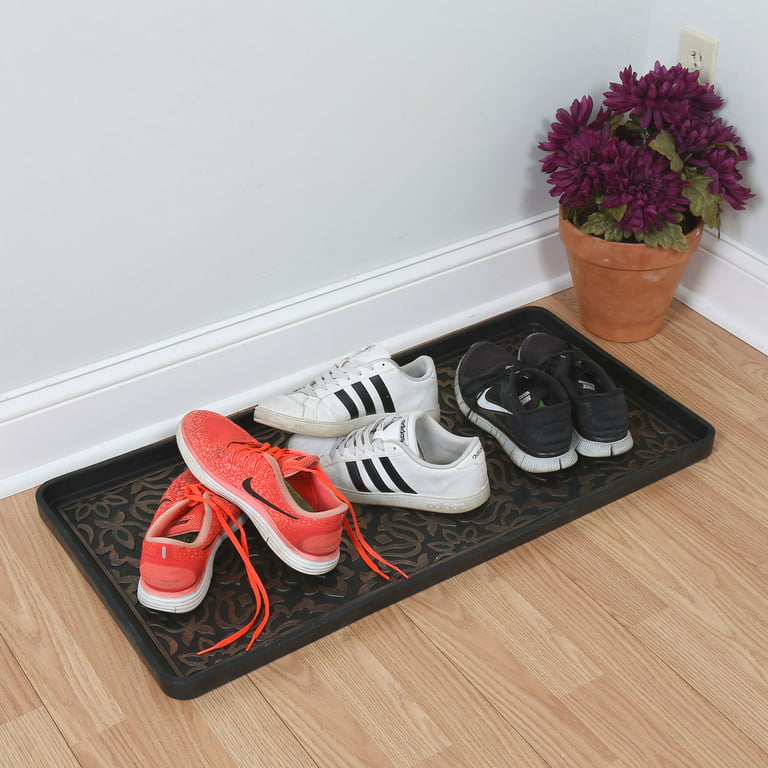 ART & ARTIFACT Rubber Boot Tray Wet Shoe Tray for Entryway Indoor Outdoor  Snow Boot Mat Extra Large Shoe Tray 32 x 16, Black, Floral Fans