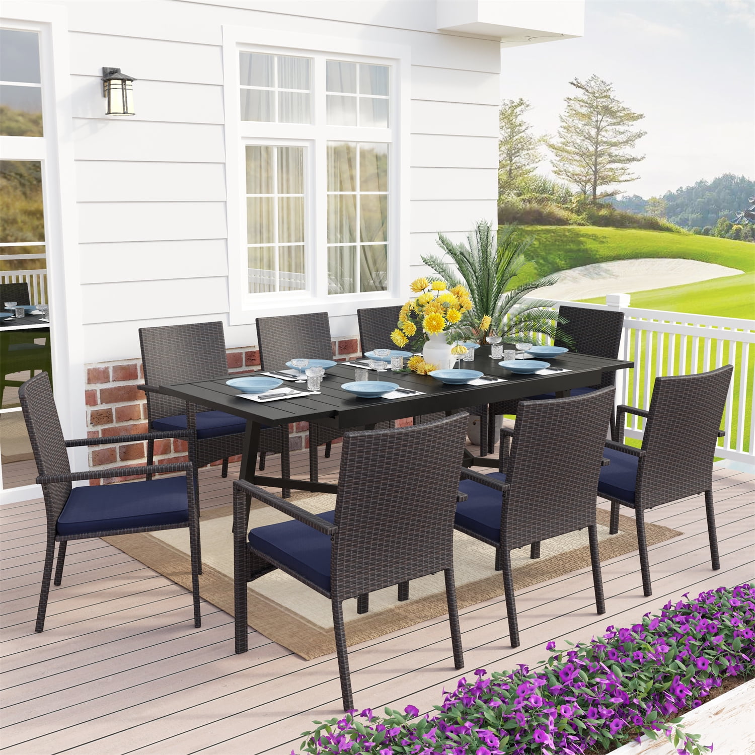 Contempo Husk Outdoor Wicker With Cushions Dining Set 72 X 41 Table