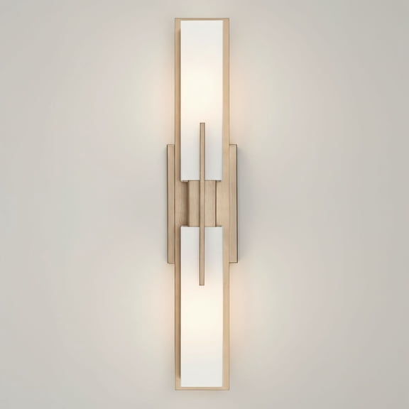 Possini Euro Design Midtown Modern Wall Light Burnished Brass Hardwire 23 1/2" 2-Light Fixture White Glass Shade for Bedroom Bathroom Living Room