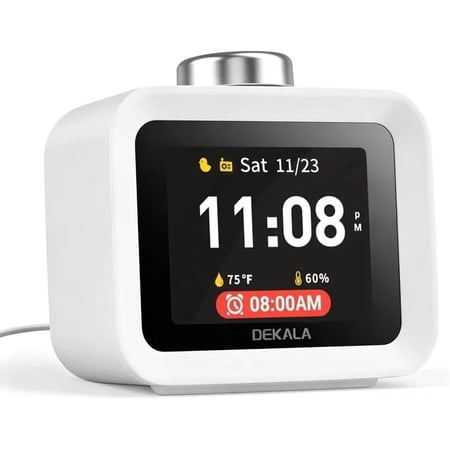 ChronoSense Alarm Clock Radio for Bedroom Temperature Humidity, 7-Day Programmable 4 Alarms, 100dB Loud Gradual Alarm for Heavy Sleeper, Visual Timer Clock Radio,White Noise Sound Machine