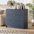 thumbnail image 4 of FURNIWAY 3 Drawer Fluted Dresser, 32 Inch Wide Nightstand with Large Drawer, 3 Drawer End Table for Bedroom, Living Rooms, Offices and Entryways,Blue, 4 of 8