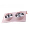 thumbnail image 1 of Methold Cuenco doble para mascotas, platos de alimentación de animales de acero inoxidable, soporte extraíble para agua y comida Suministros para gatos rosado, 1 of 6