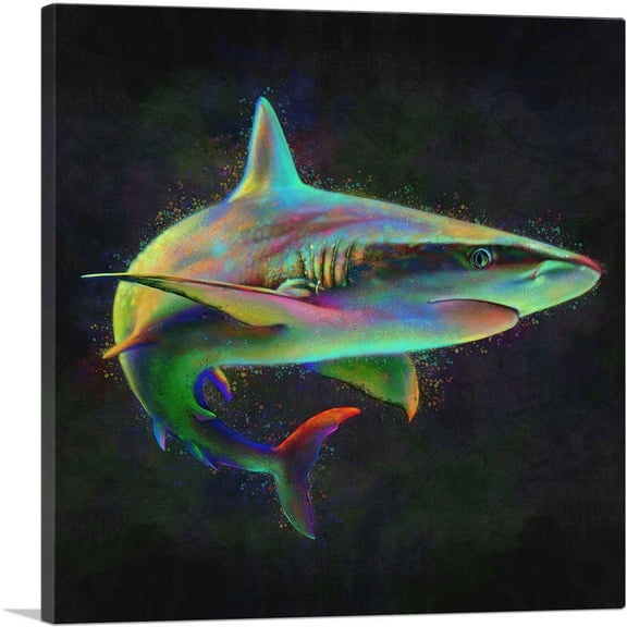 ARTCANVAS Shark Fish Shortfin Mako Tiger Ocean Sea Canvas Art Print - Size: 18" x 18" (0.75" Deep)