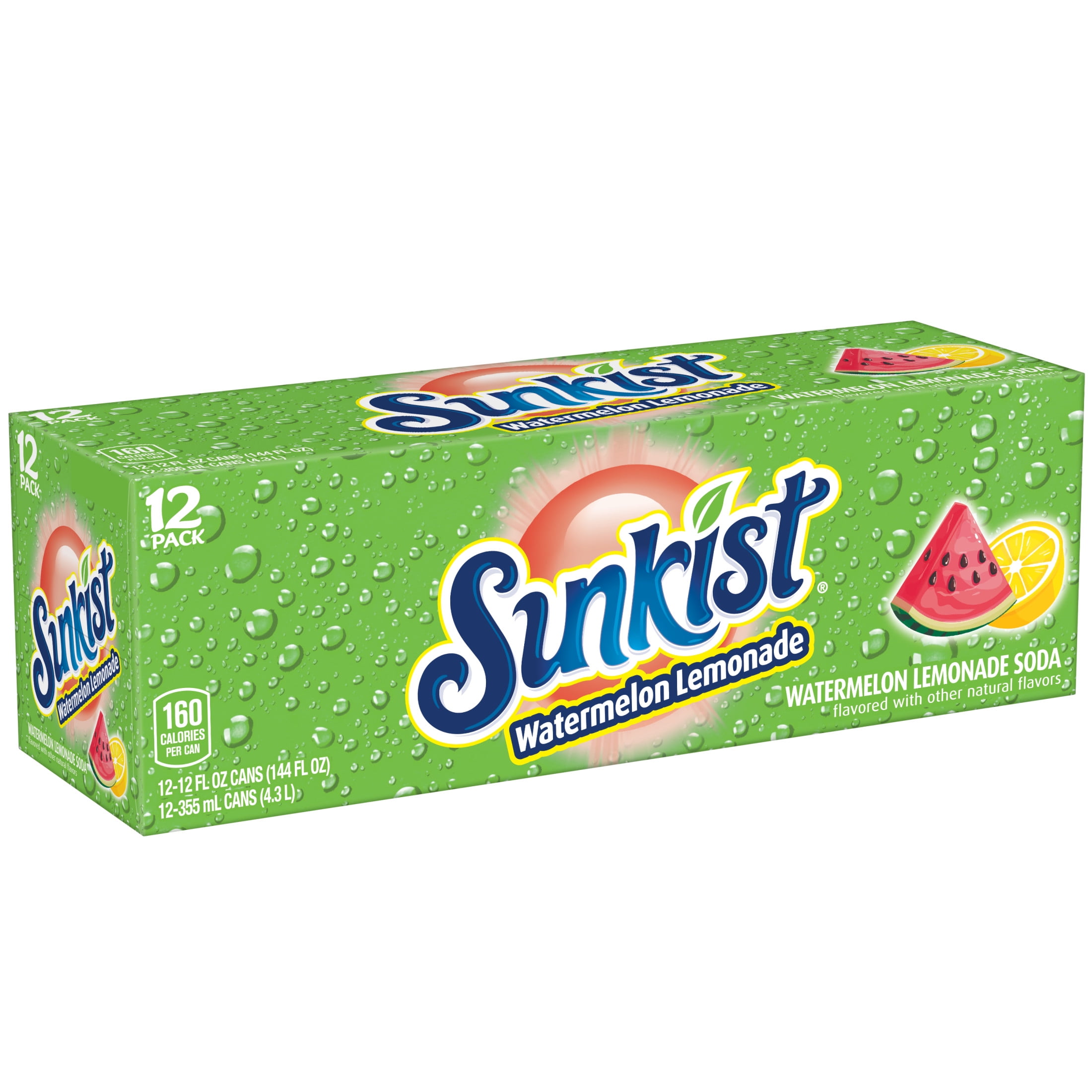 Sunkist Caffeine Free Watermelon Lemonade Soda Pop, 12 fl oz, 12 Pack Cans