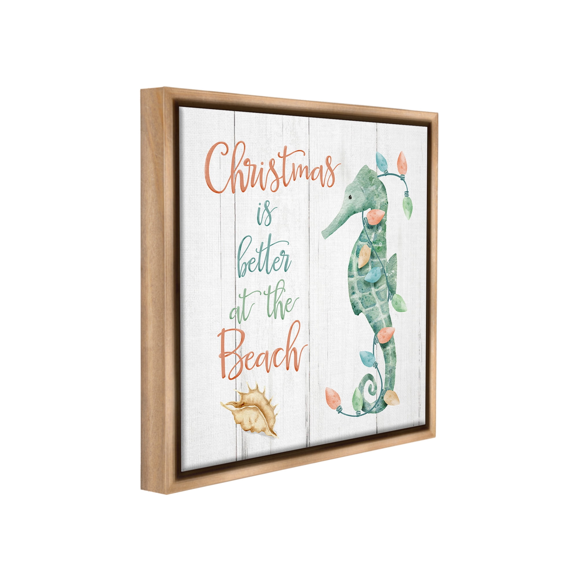 Stupell Industries Christmas Better At Beach Holiday Painting Brown Floater Framed Canvas Art Print Wall Art, 25 x 25