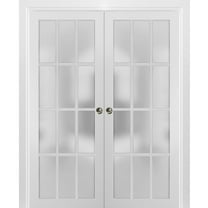 Sliding French Double Pocket Doors 48 x 80 inches Frosted Glass 12 Lites