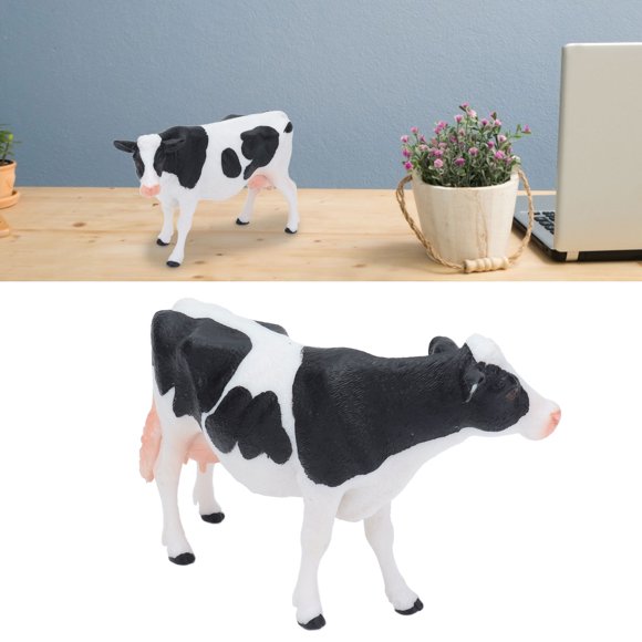 Simmental Cattle Figurine, Black White Plastic Lifelike Lovely Simulated Cow Toy Solid for Party Gift for Children Educational Props