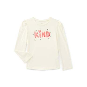 Wonder Nation Girls Gathered Shoulder Tee with Long Sleeves, Sizes 4-10
