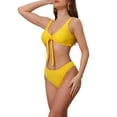thumbnail image 4 of INSPIRE CHIC Women's Lace Up Decoration Push Up Bikini Sets, 2 Piece Wide Strap Top Triangle Bottom Swimwear Bathing Suits Small Yellow, 4 of 5