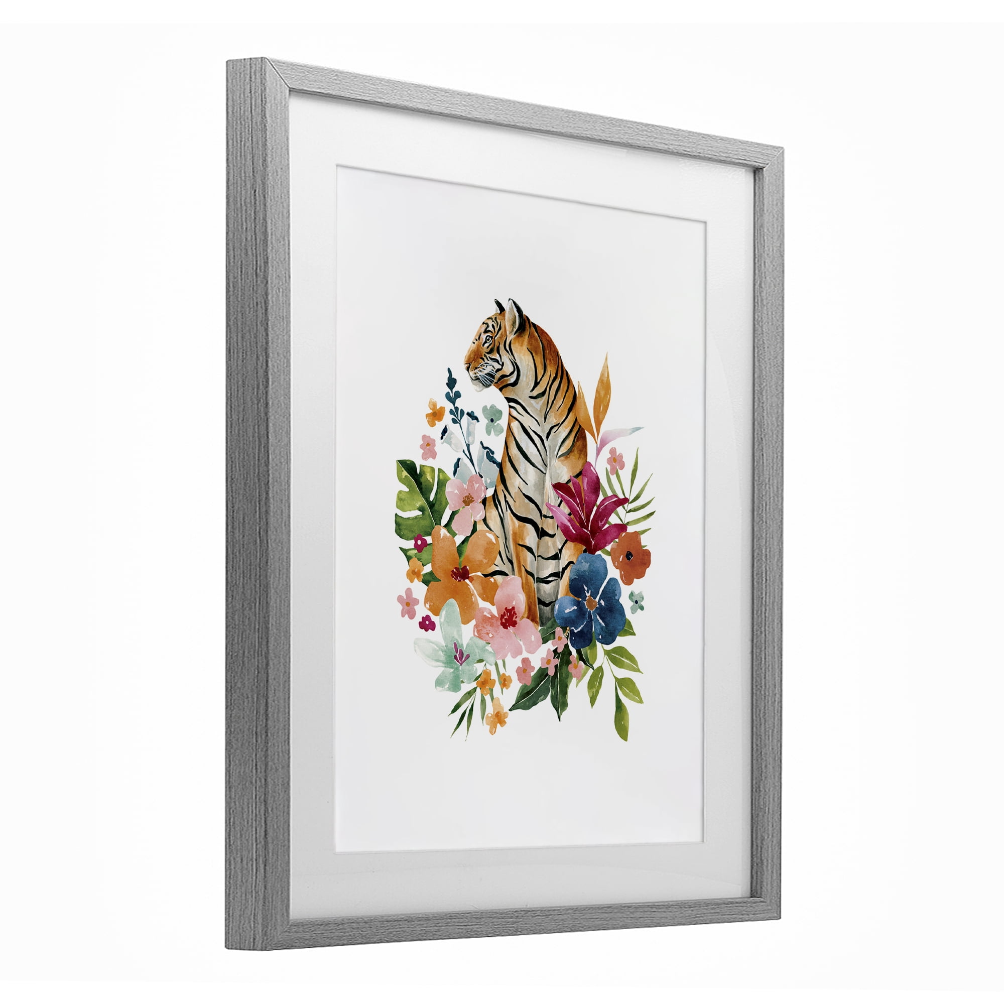 Stupell Industries Tropical Jungle Tiger Gray Framed Print Under Glass, design by Bethany Sandoval