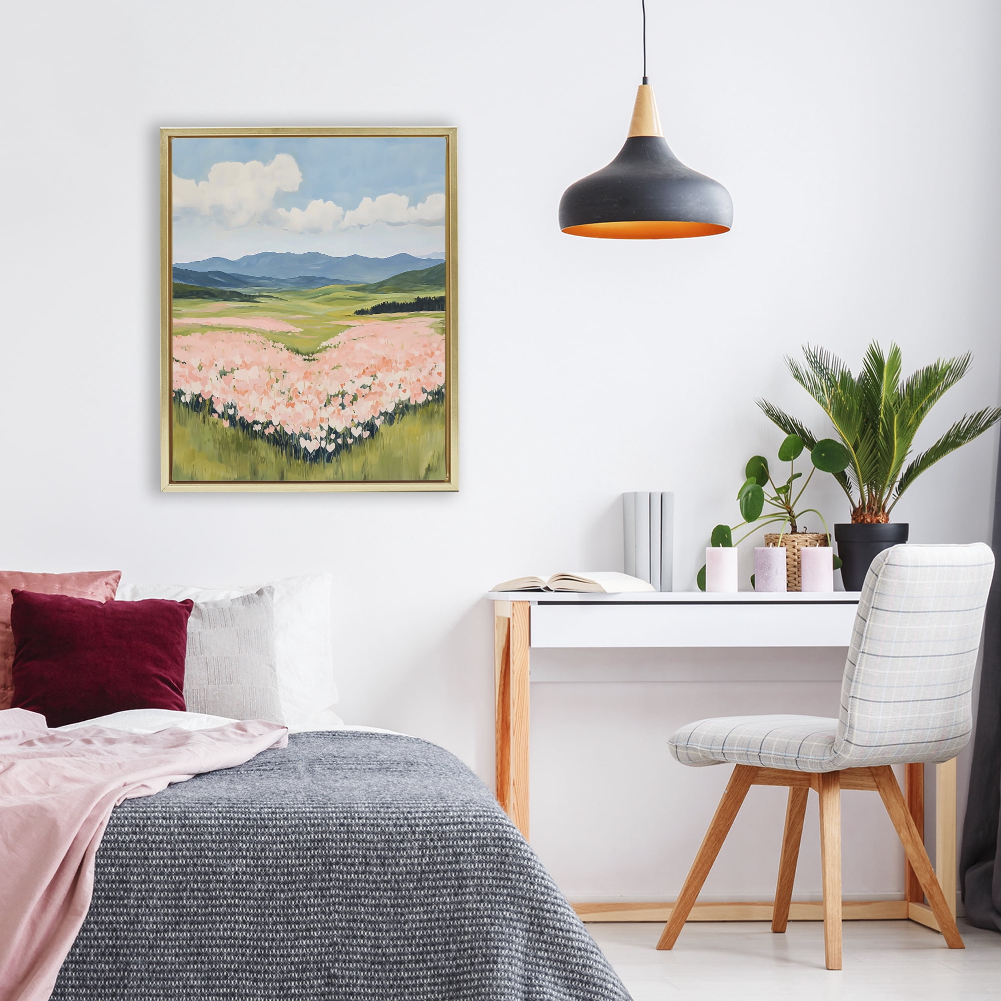 Stupell Industries Heart Shaped Flower Field Gold Framed Floater Canvas Wall Art, design by The Prints Vibe