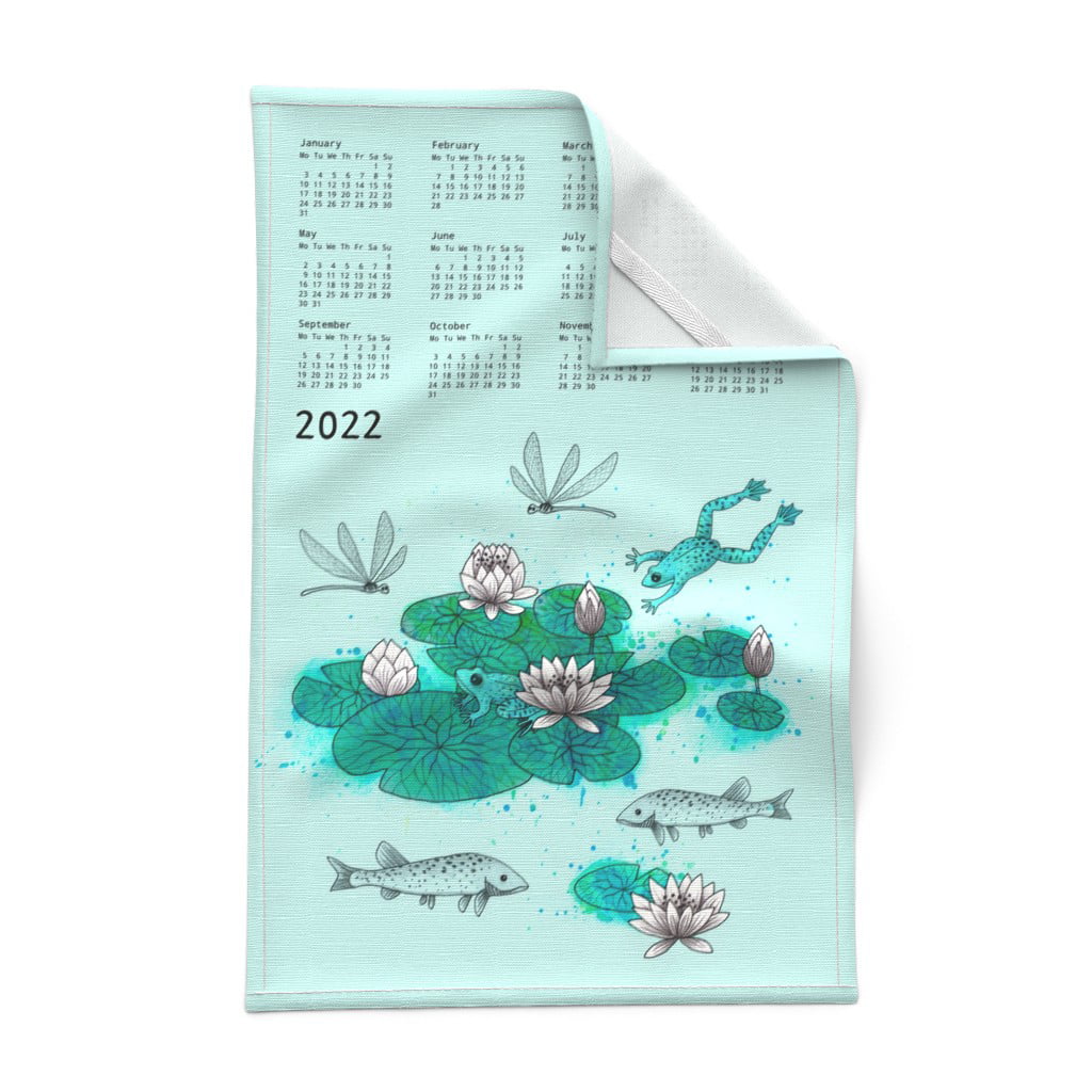 Spoonflower Tea Towel 2020 Whimsical Cat Calendar Watercolor Linen Cotton 
