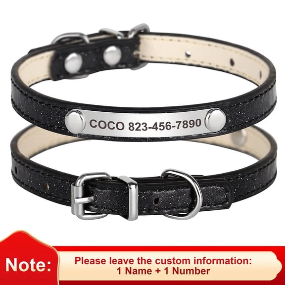 Custom Cat Collar Bling Leather Pet Cat Collars Personalized Carved Kitten Small Dogs Puppy Necklace With Engraved ID Nameplate