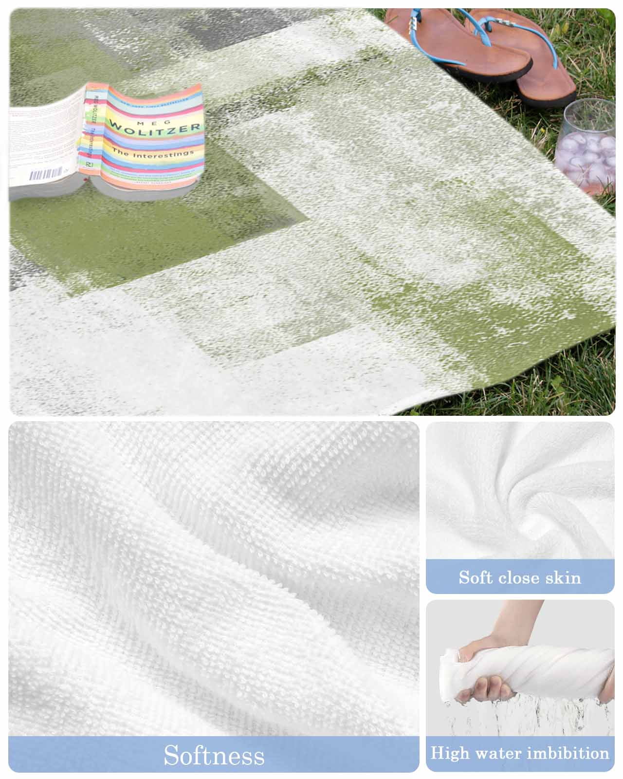 Sage Green Ombre Beach Towels Oversized Super Absorbent, Vintage Shabby Abstract Plaid Art Lightweight Bath Towel Quick Dry Sets For Bathroom/Pool/Rv Camping/Beach Play/Gym Room/Picnic 31"x62"
