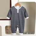 thumbnail image 2 of Fesfesfes Baby Toddler Kids Striped Long Sleeve Romper Jumpsuit with Button Placket, Soft Polyester Crewneck Onesie Outfit for Daily Fall Winter Play Wear 0-18 Months Old., 2 of 5