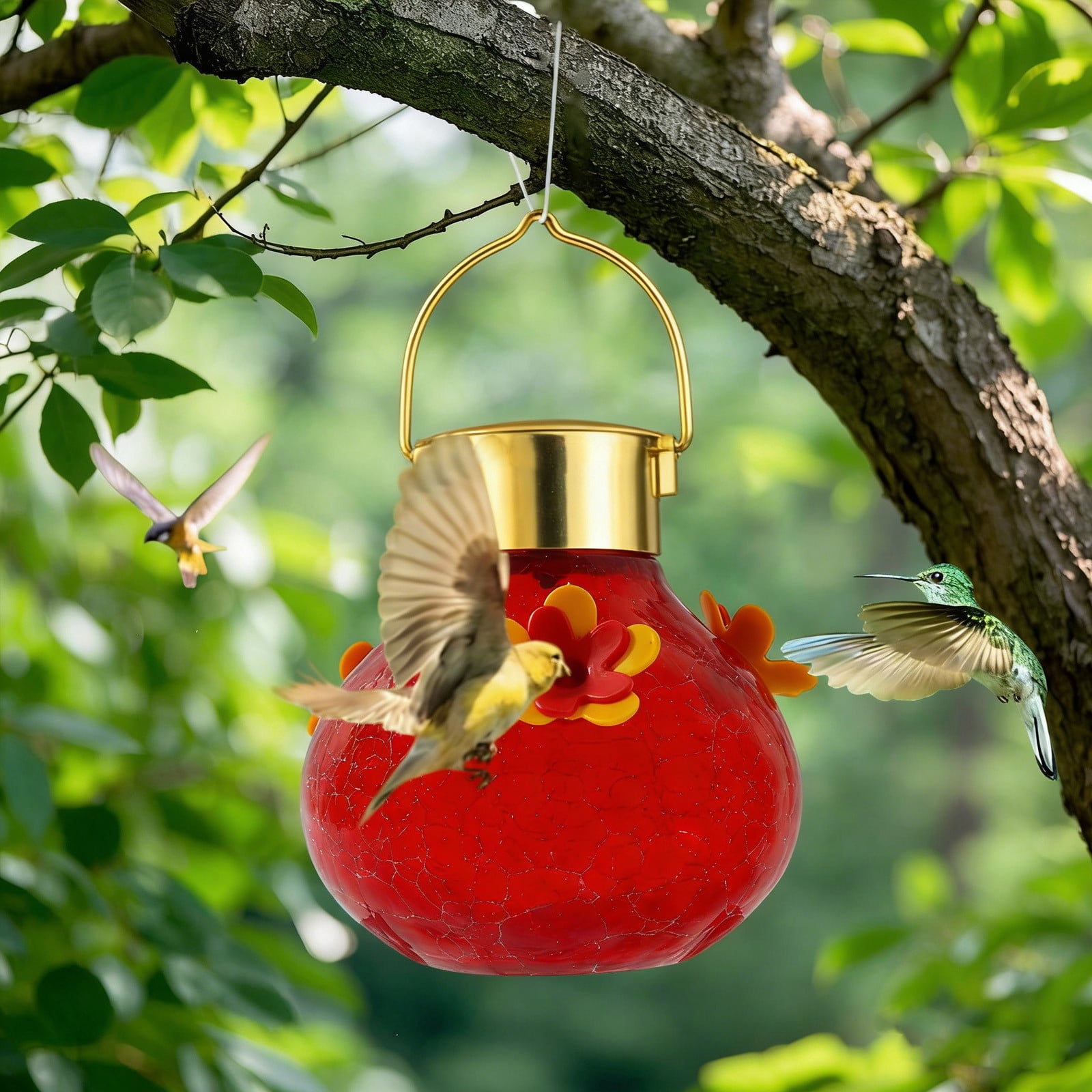 Ke1Clo Solar Hummingbird Feeder, Automatic Glass Decoration with Multicolor Lights, Outdoor Garden Bird Feeder Attracts Hummingbirds at Night for Courtyard Decor