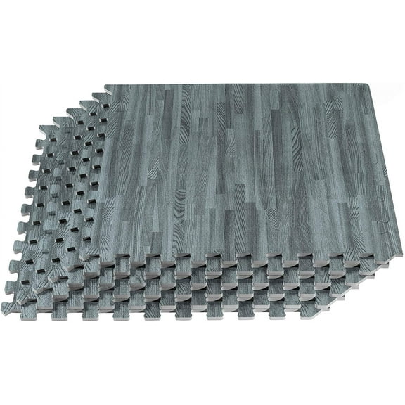Forest Floor 5/8 Inch Thick Printed Foam Tiles, Premium Wood Grain Interlocking Foam Floor Mats, Anti-Fatigue Flooring, Slate, 24 Sq Ft