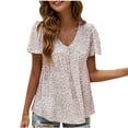 thumbnail image 4 of GSPCLAM Womens Floral Graphic T Shirts V Neck Short Sleeve Tops for Vacation Loose Fit Comfortable Summer Blouse Dressy Casual Red XL, 4 of 6