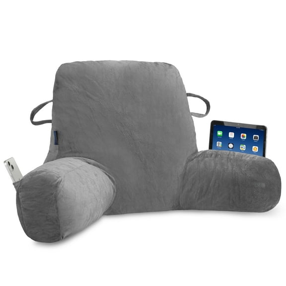 Hersunpl 34" Reading Back Pillow with Pockets for Sofa Bed Floor Dorm Grey