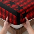 thumbnail image 3 of Twin Sze Fitted Sheet Set - Red Black Plaid 2 Piece Bedding Sets 16" Deep Pocket Fitted Sheet with 1 Pillowcase, Country Vintage Star Abstract Gingham Brushed Microfiber Hotel Luxury Bed Sheets, 3 of 9