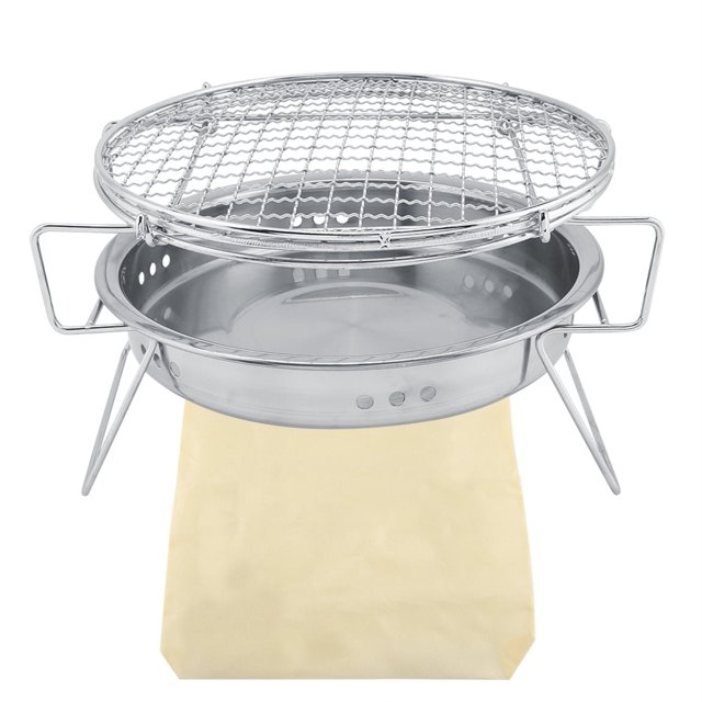 DEWIN Parrilla de barbacoa para exteriores, miniparrilla de acero inoxidable, plegable, portátil, redonda, para acampar al aire libre y patio