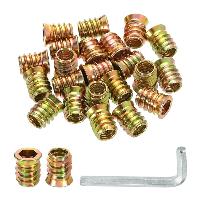 50 Pcs Threaded Insert for Wood, 3/8 - 16 Threaded Studs 20mm Length, Gold