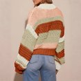 thumbnail image 6 of Women's Striped Chunky Needle Button-Down Cardigan Sweater Colorblock Long Sleeve Knitted Jacket for Fall and Winter Fashion,Red,M, 6 of 7