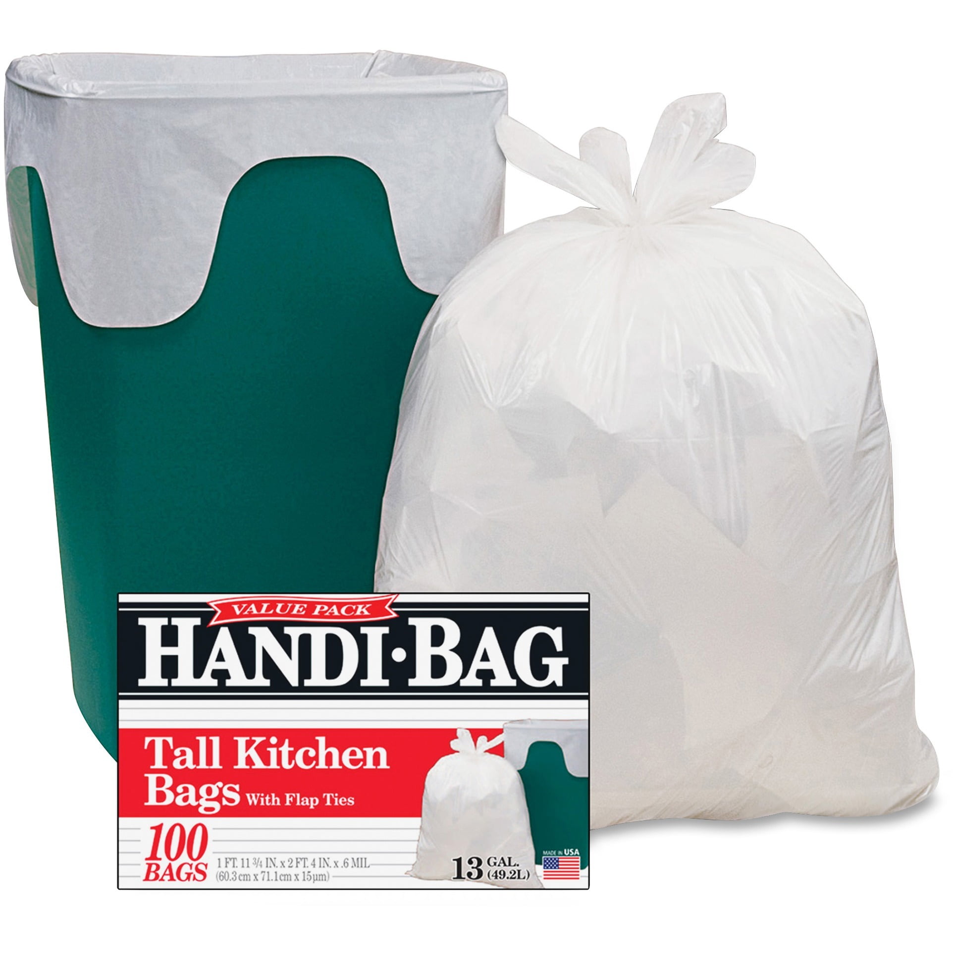 Webster, WBIHAB6FK100, Handi-Bag Flap Tie Tall Kitchen Bags, 100 / Box, White, 13 gal