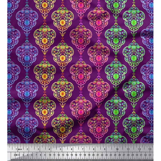 Soimoi polyester Crepe Fabric Floral & Damask Ethnic Decor Fabric Printed Yard 52 Inch Wide