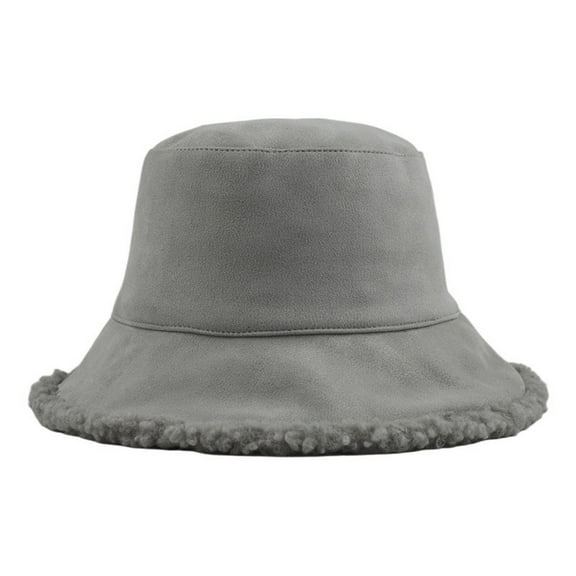 absanyy Women's Fleece Trim Bucket Hat - Polyester, Trendy Sun Protection, One Size Fits Most, Gray, Lightweight, Machine Washable for Daily & Outdoor Use