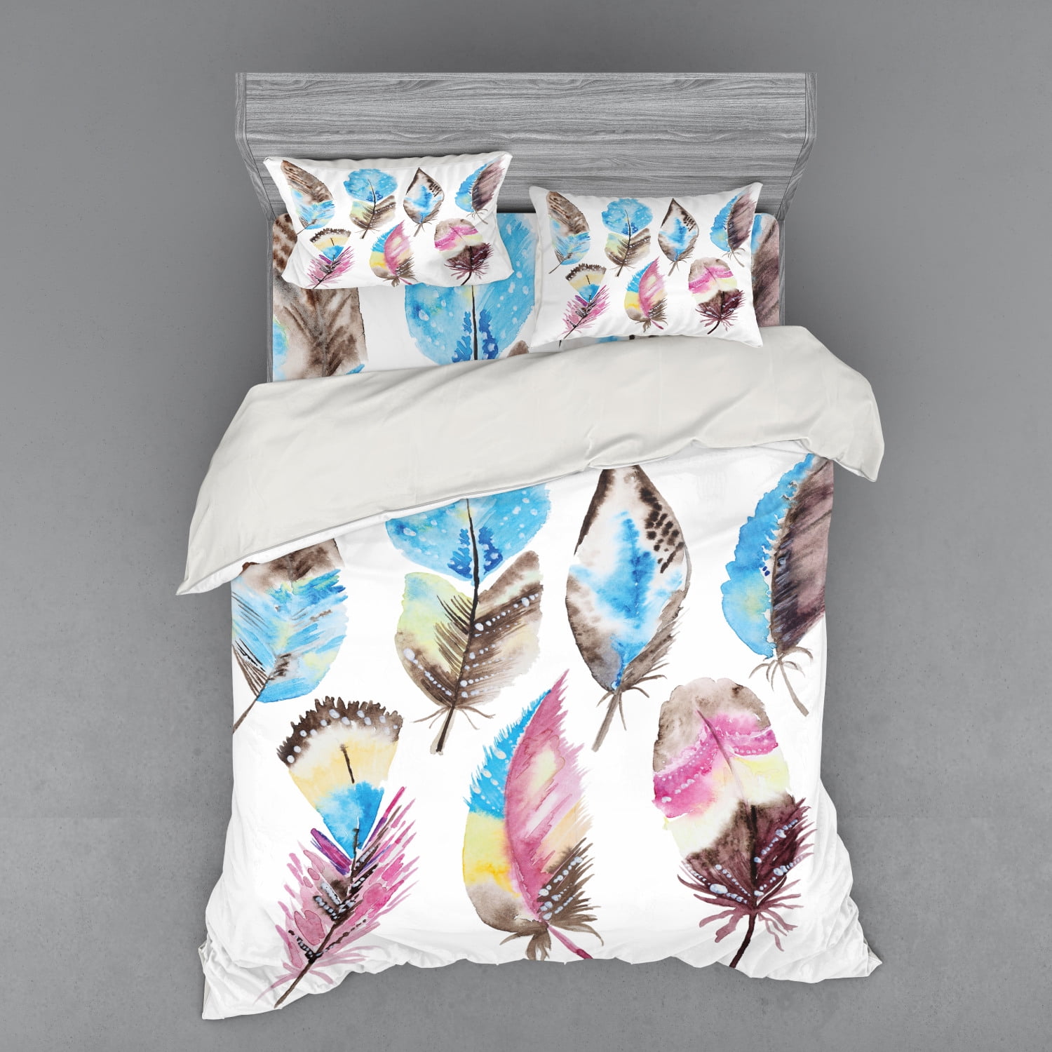 Feather Duvet Cover Set, Abstract Feathers with Display Watercolor