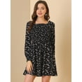 thumbnail image 2 of Vestido Floral De Manga Larga Con Cuello Cuadrado Y Fruncido Para Mujer Negro S, 2 of 6