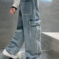 thumbnail image 6 of Boys Baggy Cargo Jeans Loose Fit Wide Leg Denim Pants Light Blue Wash Elastic Waist Ages 4-14 Years Streetwear,Size 5-6T, 6 of 9