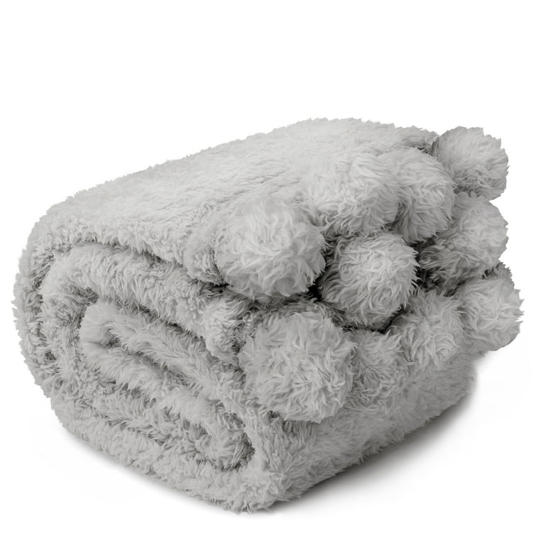 Grey pom pom throw blanket sale