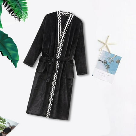 

FREE SHIPPING-Flannel Bathrobe Thickened Men s Coral Velvet Nightgown Long Home ClothesBlack gifts for women valentines day Home work party