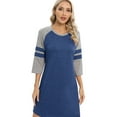 thumbnail image 4 of EFINNY Women's 3/4 Sleeve Nightgowns Contrast Color Nightdress Round Neck Nightshirt Comfy Cotton Sleepshirt S-3XL, 4 of 8