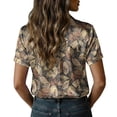thumbnail image 4 of QASIEATN Women's Retro Shirt Women's Satin Printed Short Sleeved Shirt Vacation Style Shirt, 4 of 7
