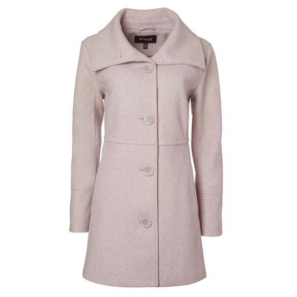 Sportoli Womens Mid-Length Single Breasted Wool Look Dress Coat with Pockets - Light Pink (X-Large)