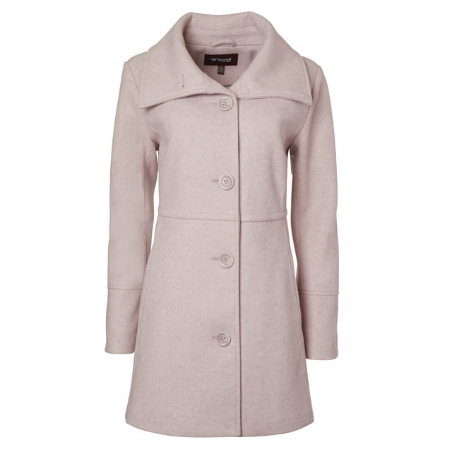Womens Mid-Length Single Breasted Wool Look Dress Coat with Pockets - Light Pink (Medium)