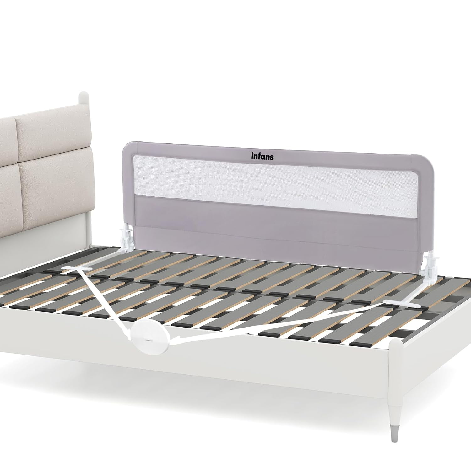 INFANS Bed Rail for Toddlers, 59" Foldable Safety Baby Bed Rail Fit for Kids Twin, Extra Long Swing Down Bed Guardrail for Convertible Queen, Full, King Mattress Side Guard