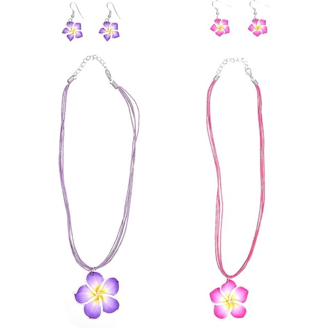 2 conjuntos de collar de flores hawaianas niña para mujer Hawaii joyería hawaiana pendientes Hawaii Plumeria flores joyería moda arcilla flor collar pendientes Feliz Sencillez