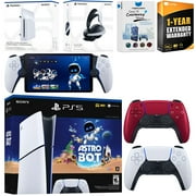 Sony PlayStation 5 Astro Bot Slim Digital Bundle with Disc Drive, Pulse Elite Headset, Extra Controller, PlayStation Portal, MightySkins Voucher and 1 Year Extended Warranty - Volcanic Red
